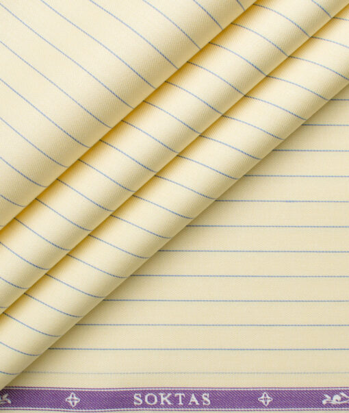 Soktas Men's Giza Cotton Striped 2.25 Meter Unstitched Shirting Fabric (Yellow)
