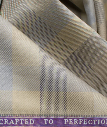 Soktas Men's Giza Cotton Checks 2.25 Meter Unstitched Shirting Fabric (Beige)