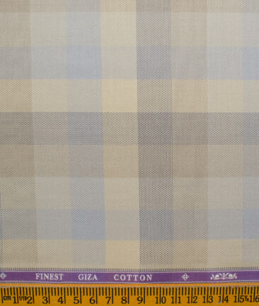 Soktas Men's Giza Cotton Checks 2.25 Meter Unstitched Shirting Fabric (Beige)