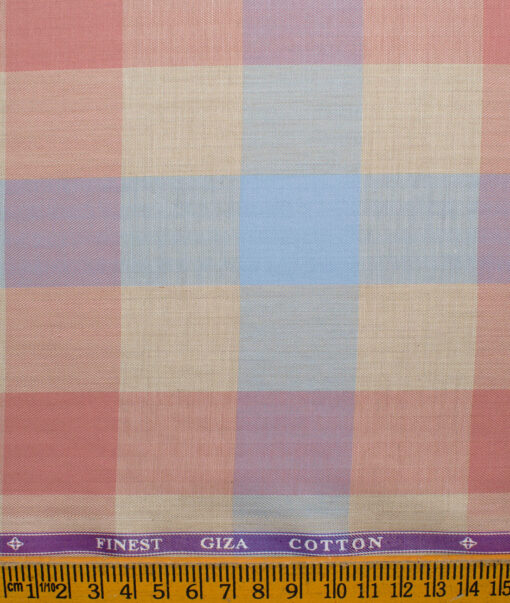 Soktas Men's Giza Cotton Checks 2.25 Meter Unstitched Shirting Fabric (Beige & Pink)