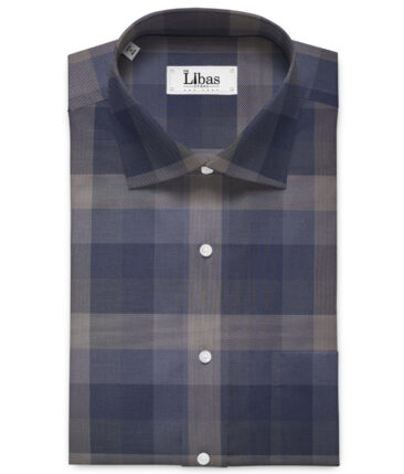 Soktas Men's Giza Cotton Checks 2.25 Meter Unstitched Shirting Fabric (Dark Blue)