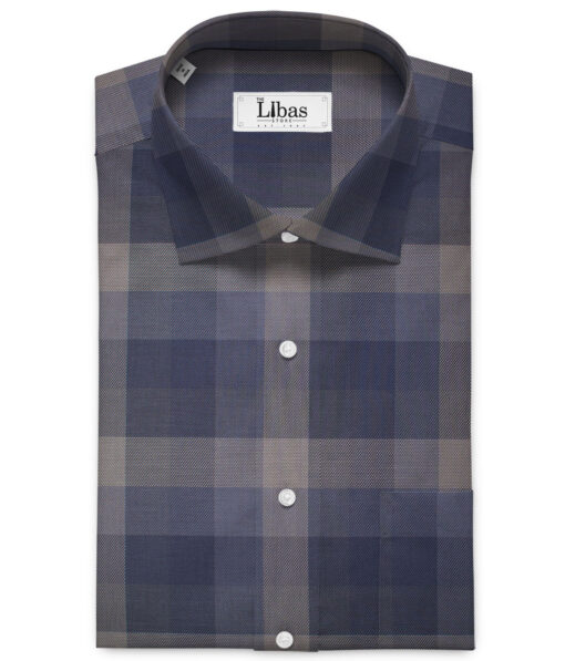 Soktas Men's Giza Cotton Checks 2.25 Meter Unstitched Shirting Fabric (Dark Blue)
