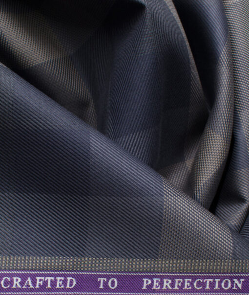 Soktas Men's Giza Cotton Checks 2.25 Meter Unstitched Shirting Fabric (Dark Blue)