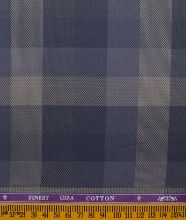 Soktas Men's Giza Cotton Checks 2.25 Meter Unstitched Shirting Fabric (Dark Blue)