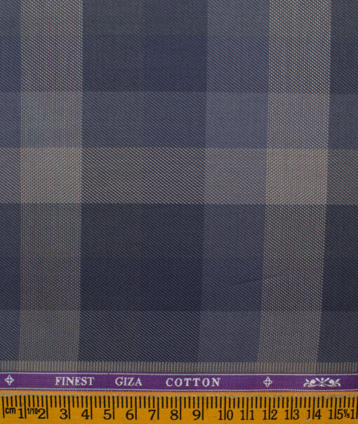 Soktas Men's Giza Cotton Checks 2.25 Meter Unstitched Shirting Fabric (Dark Blue)