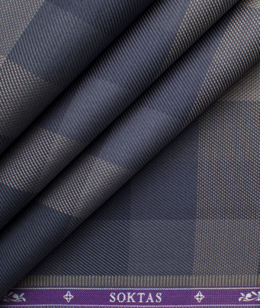 Soktas Men's Giza Cotton Checks 2.25 Meter Unstitched Shirting Fabric (Dark Blue)