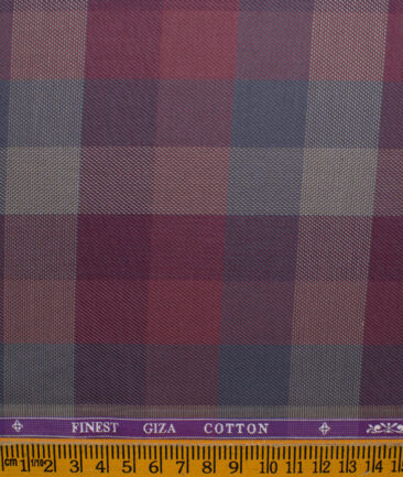 Soktas Men's Giza Cotton Checks 2.25 Meter Unstitched Shirting Fabric (Red & Beige)
