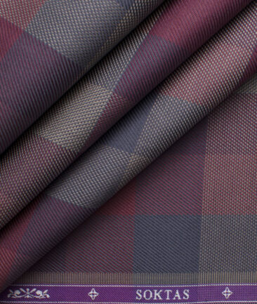 Soktas Men's Giza Cotton Checks 2.25 Meter Unstitched Shirting Fabric (Red & Beige)