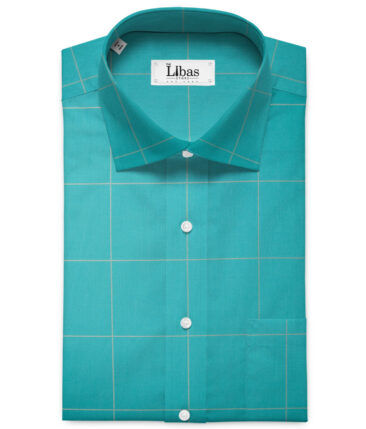 Soktas Men's Giza Cotton Checks 2.25 Meter Unstitched Shirting Fabric (Fern Green)