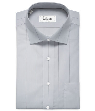 Soktas Men's Giza Cotton Striped 2.25 Meter Unstitched Shirting Fabric (Light Grey)