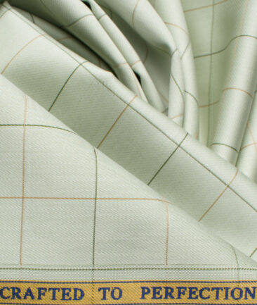 Soktas Men's Giza Cotton Checks 2.25 Meter Unstitched Shirting Fabric (Olive Green)