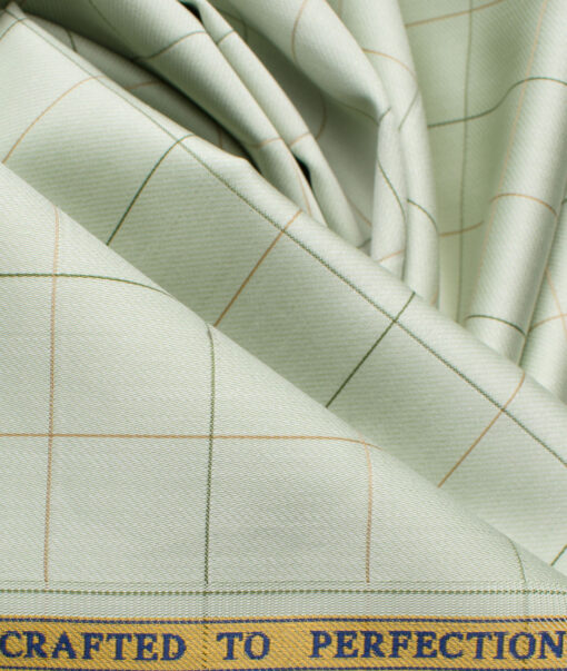 Soktas Men's Giza Cotton Checks 2.25 Meter Unstitched Shirting Fabric (Olive Green)