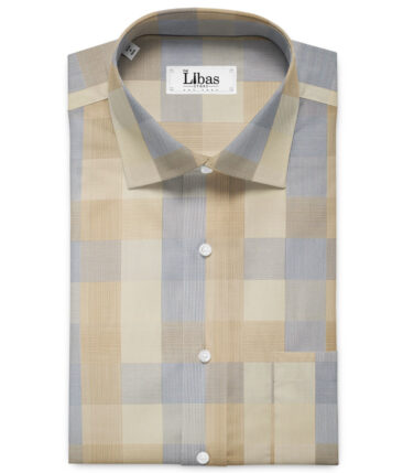 Soktas Men's Giza Cotton Checks 2.25 Meter Unstitched Shirting Fabric (Beige & Grey)