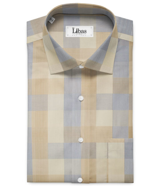Soktas Men's Giza Cotton Checks 2.25 Meter Unstitched Shirting Fabric (Beige & Grey)