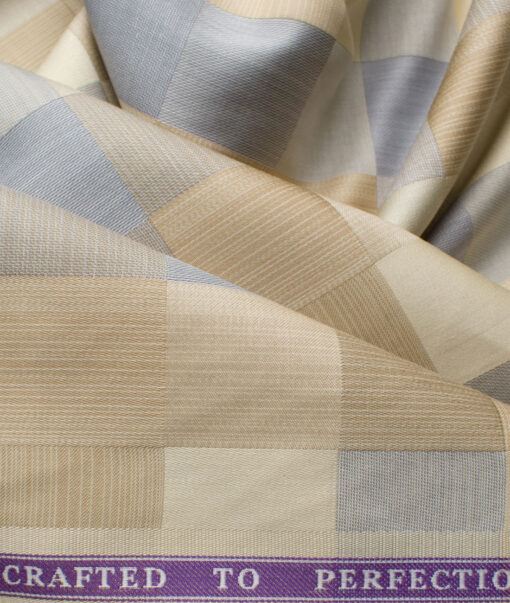 Soktas Men's Giza Cotton Checks 2.25 Meter Unstitched Shirting Fabric (Beige & Grey)