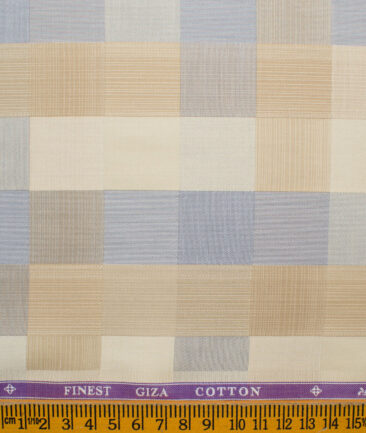 Soktas Men's Giza Cotton Checks 2.25 Meter Unstitched Shirting Fabric (Beige & Grey)