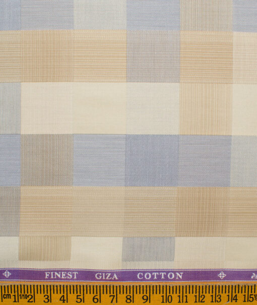 Soktas Men's Giza Cotton Checks 2.25 Meter Unstitched Shirting Fabric (Beige & Grey)