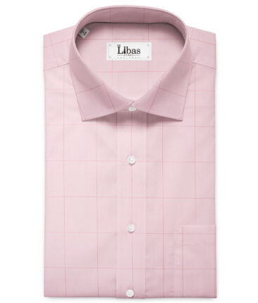 Soktas Men's Giza Cotton Checks 2.25 Meter Unstitched Shirting Fabric (Flamingo Pink)