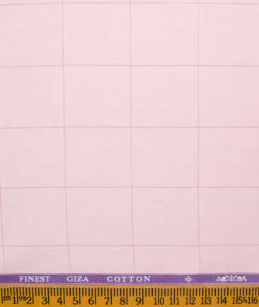 Soktas Men's Giza Cotton Checks 2.25 Meter Unstitched Shirting Fabric (Flamingo Pink)