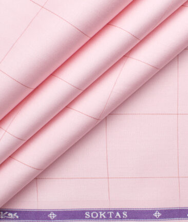 Soktas Men's Giza Cotton Checks 2.25 Meter Unstitched Shirting Fabric (Flamingo Pink)