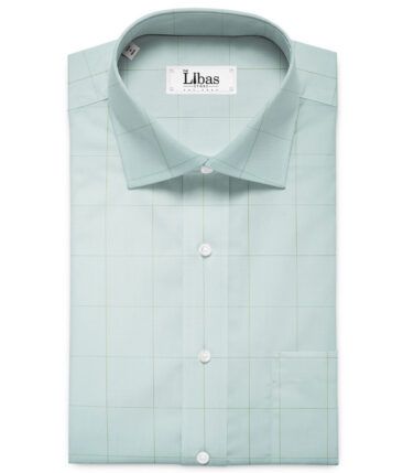 Soktas Men's Giza Cotton Checks 2.25 Meter Unstitched Shirting Fabric (Pistachio Green)