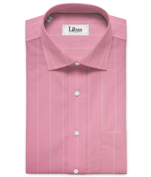 Soktas Men's Giza Cotton Striped 2.25 Meter Unstitched Shirting Fabric (Rose Pink)