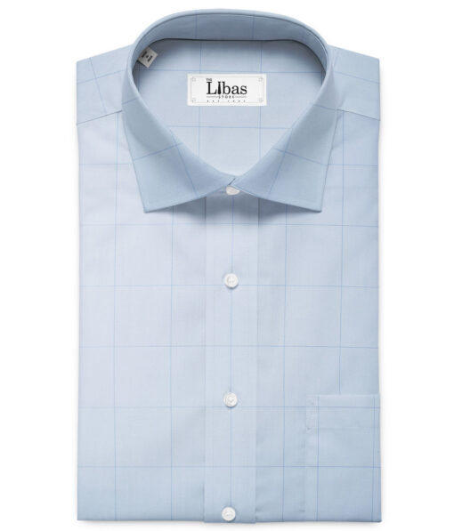 Soktas Men's Giza Cotton Checks 2.25 Meter Unstitched Shirting Fabric (Sky Blue)