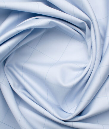 Soktas Men's Giza Cotton Checks 2.25 Meter Unstitched Shirting Fabric (Sky Blue)