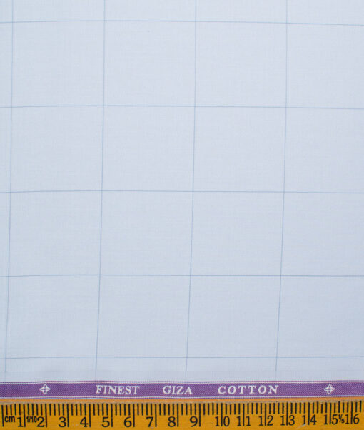Soktas Men's Giza Cotton Checks 2.25 Meter Unstitched Shirting Fabric (Sky Blue)
