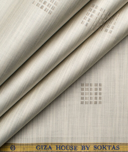 Soktas Men's Giza Cotton Self Design 2.25 Meter Unstitched Shirting Fabric (Beige)