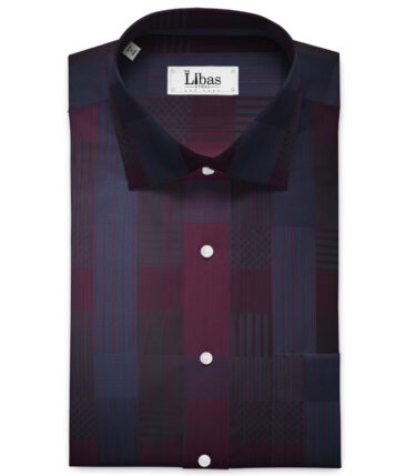 Soktas Men's Giza Cotton Checks 2.25 Meter Unstitched Shirting Fabric (Dark Wine)
