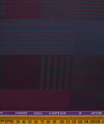 Soktas Men's Giza Cotton Checks 2.25 Meter Unstitched Shirting Fabric (Dark Wine)