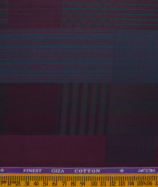Soktas Men's Giza Cotton Checks 2.25 Meter Unstitched Shirting Fabric (Dark Wine)