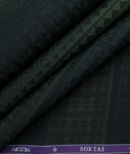 Soktas Men's Giza Cotton Self Design 2.25 Meter Unstitched Shirting Fabric (Green)