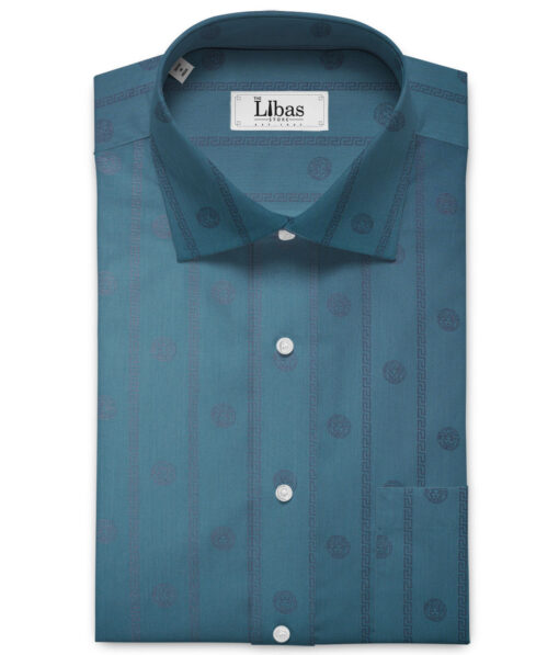 Soktas Men's Giza Cotton Striped 2.25 Meter Unstitched Shirting Fabric (Ocean Blue)