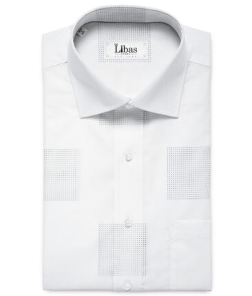 Soktas Men's Giza Cotton Self Design 2.25 Meter Unstitched Shirting Fabric (White & Black)