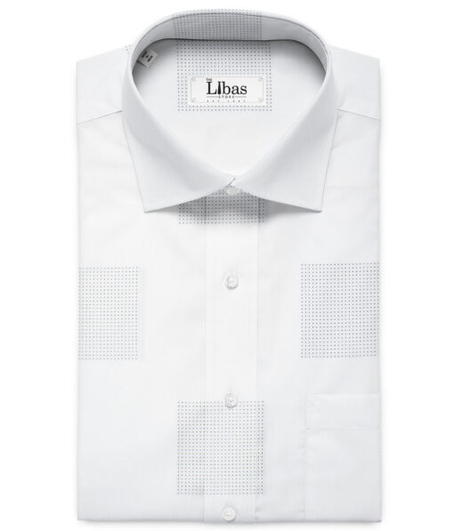 Soktas Men's Giza Cotton Self Design 2.25 Meter Unstitched Shirting Fabric (White & Black)