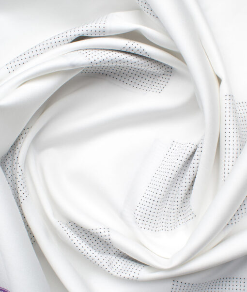 Soktas Men's Giza Cotton Self Design 2.25 Meter Unstitched Shirting Fabric (White & Black)