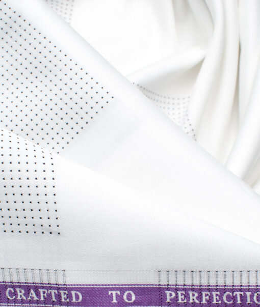 Soktas Men's Giza Cotton Self Design 2.25 Meter Unstitched Shirting Fabric (White & Black)
