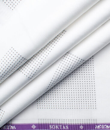 Soktas Men's Giza Cotton Self Design 2.25 Meter Unstitched Shirting Fabric (White & Black)