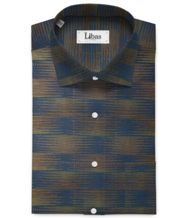 Soktas Men's Giza Cotton Self Design 2.25 Meter Unstitched Shirting Fabric (Light Brown & Blue)