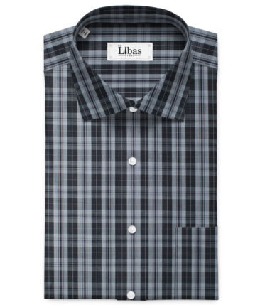 Soktas Men's Cotton Checks 2.25 Meter Unstitched Shirting Fabric (White & Black)