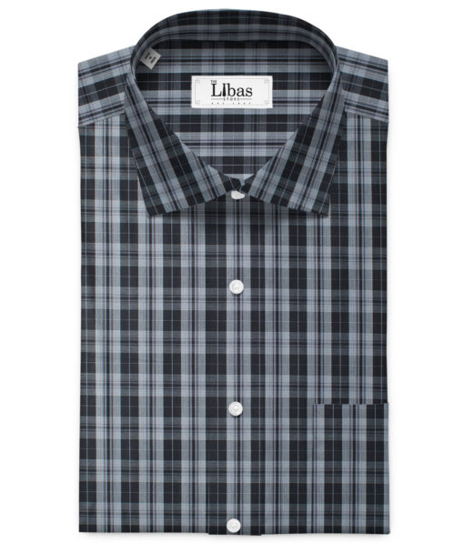 Soktas Men's Cotton Checks 2.25 Meter Unstitched Shirting Fabric (White & Black)