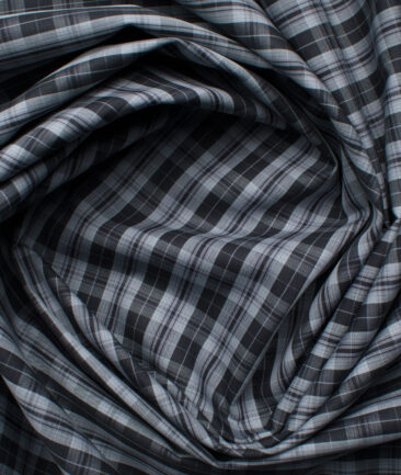 Soktas Men's Cotton Checks 2.25 Meter Unstitched Shirting Fabric (White & Black)