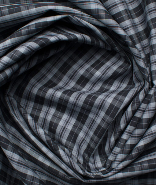 Soktas Men's Cotton Checks 2.25 Meter Unstitched Shirting Fabric (White & Black)