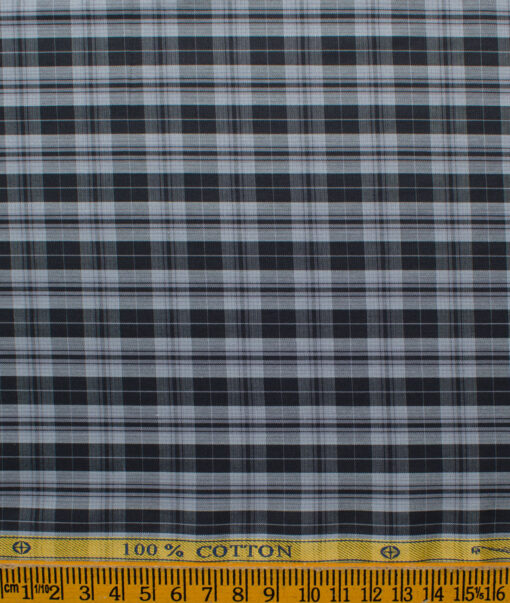 Soktas Men's Cotton Checks 2.25 Meter Unstitched Shirting Fabric (White & Black)