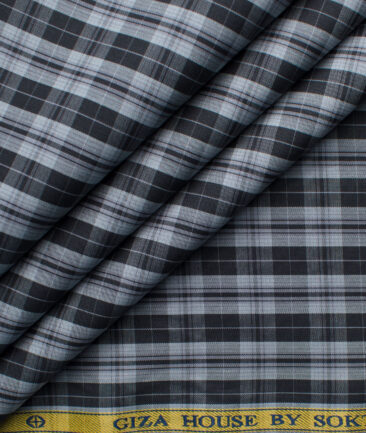 Soktas Men's Cotton Checks 2.25 Meter Unstitched Shirting Fabric (White & Black)