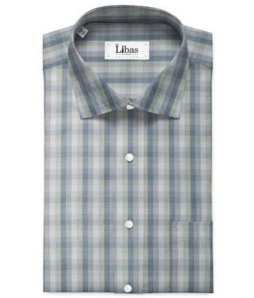 Soktas Men's Cotton Checks 2.25 Meter Unstitched Shirting Fabric (Light Grey)