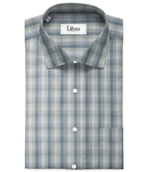 Soktas Men's Cotton Checks 2.25 Meter Unstitched Shirting Fabric (Light Grey)
