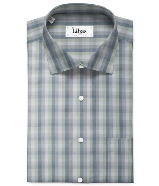 Soktas Men's Cotton Checks 2.25 Meter Unstitched Shirting Fabric (Light Grey)